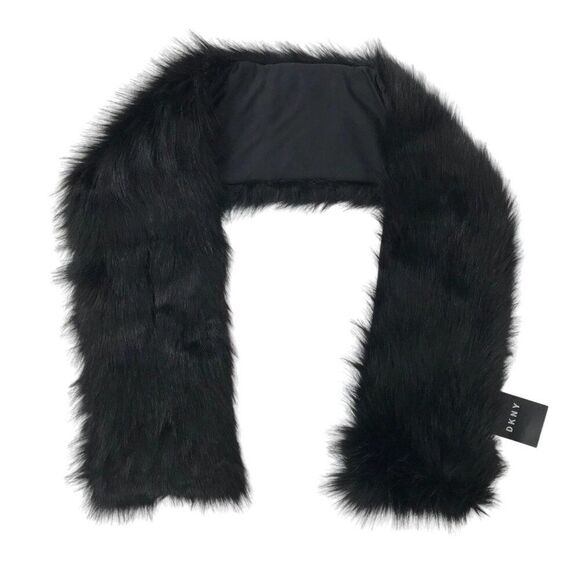 Vintage Y2K DKNY Black Classy Gothic Winter Faux Fur Collar Chunky Scarf / O/S - Picture 4 of 6